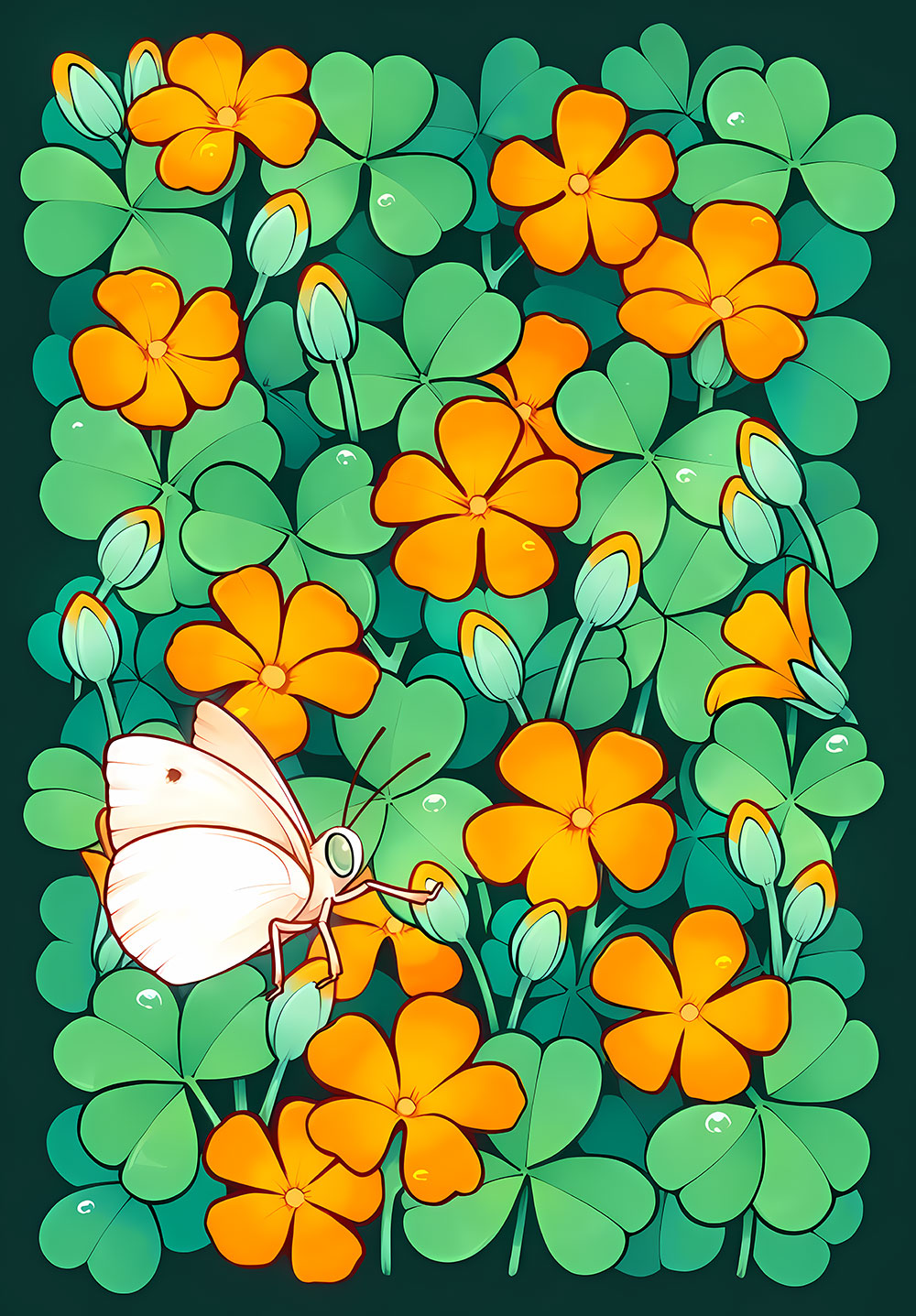 Yellow Flowers and Butterfly Plants Poster