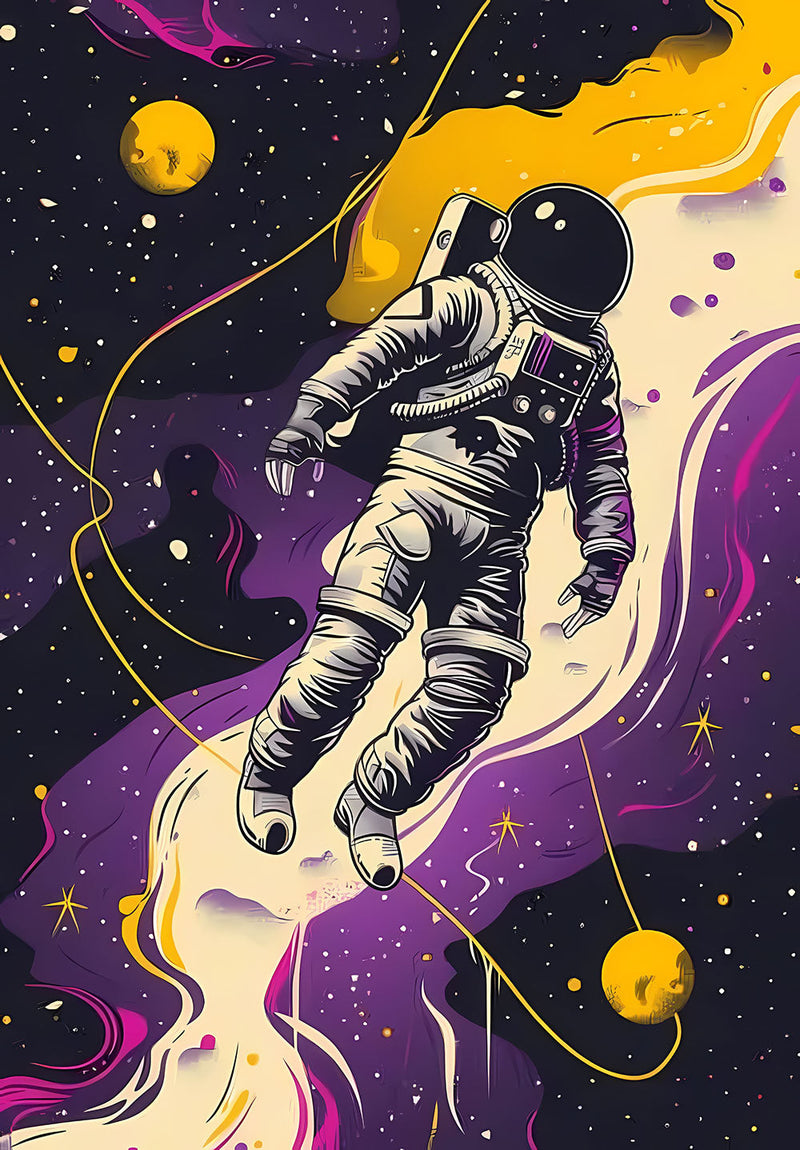 Astronaut Solar System Wall Art space metal poster on stainless steel by Chromaplate