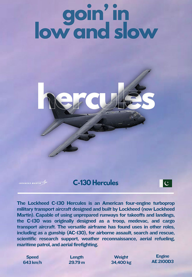 C-130 Hercules aviation metal poster on stainless steel by Chromaplate
