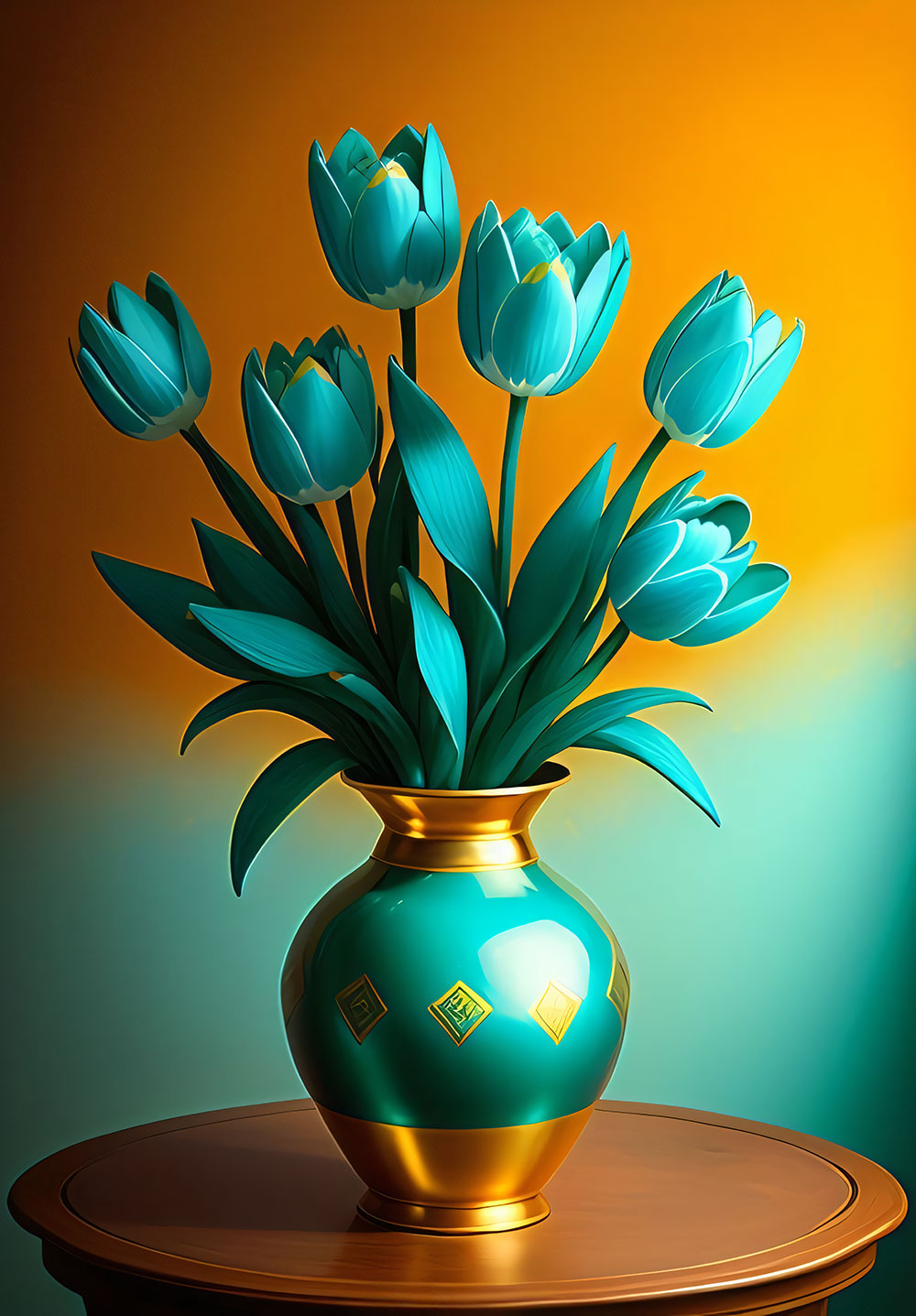 Cyan Flower Plant Poster