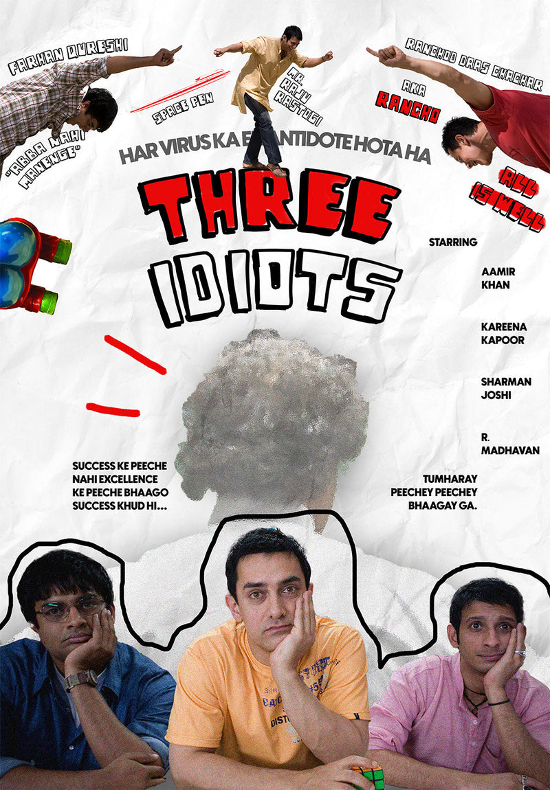 3 Idiots movie metal poster on stainless steel by Chromaplate
