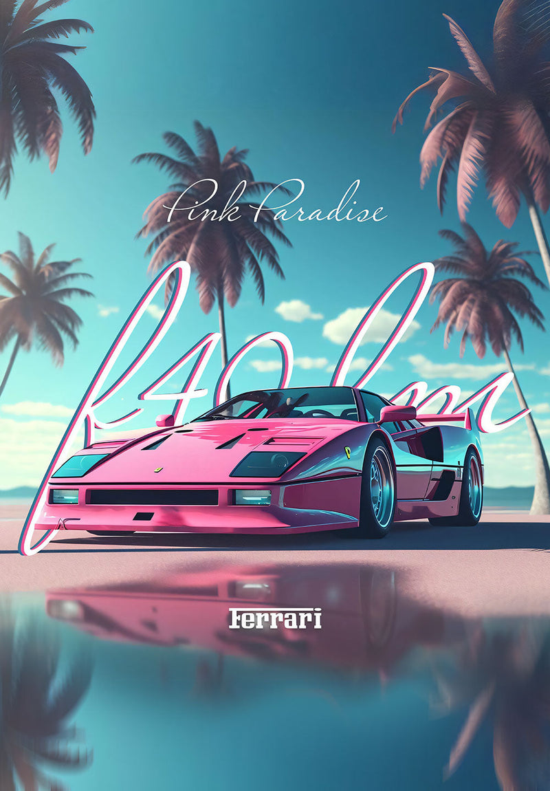 Ferrari F40 car metal poster on stainless steel by Chromaplate