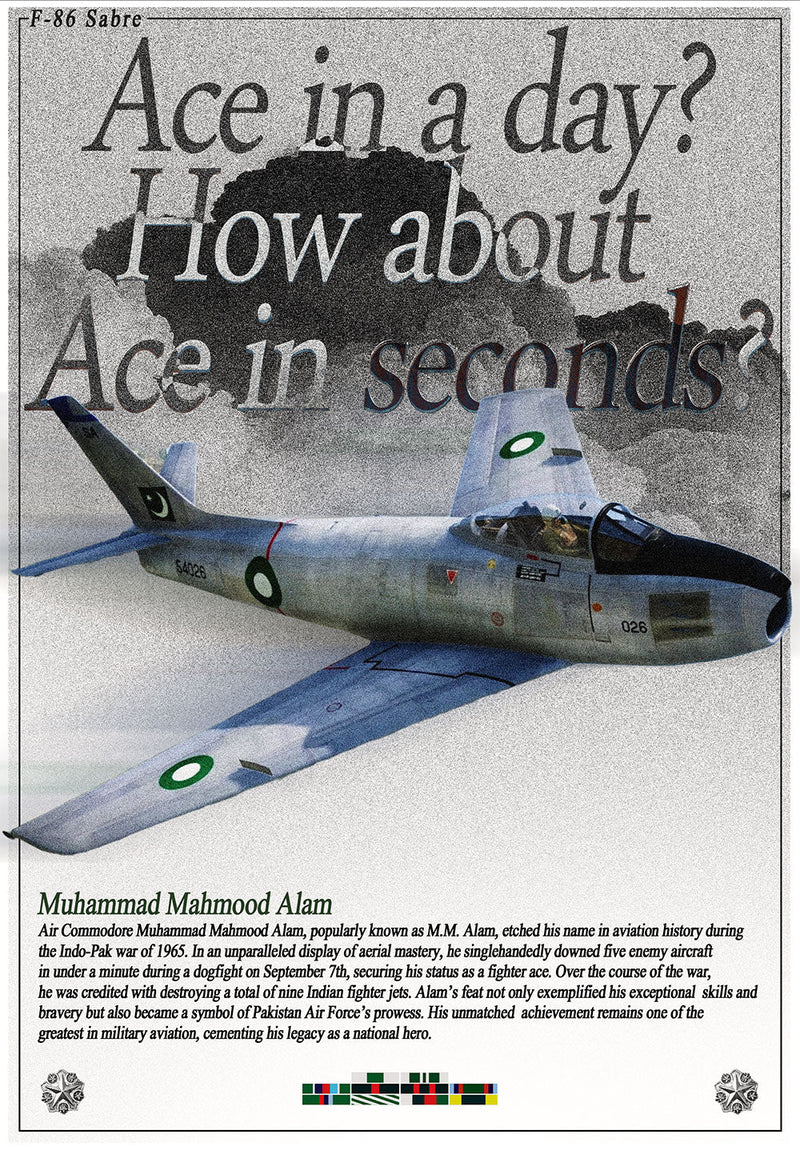 F-86 Sabre: Ace in Seconds aviation metal poster on stainless steel by Chromaplate