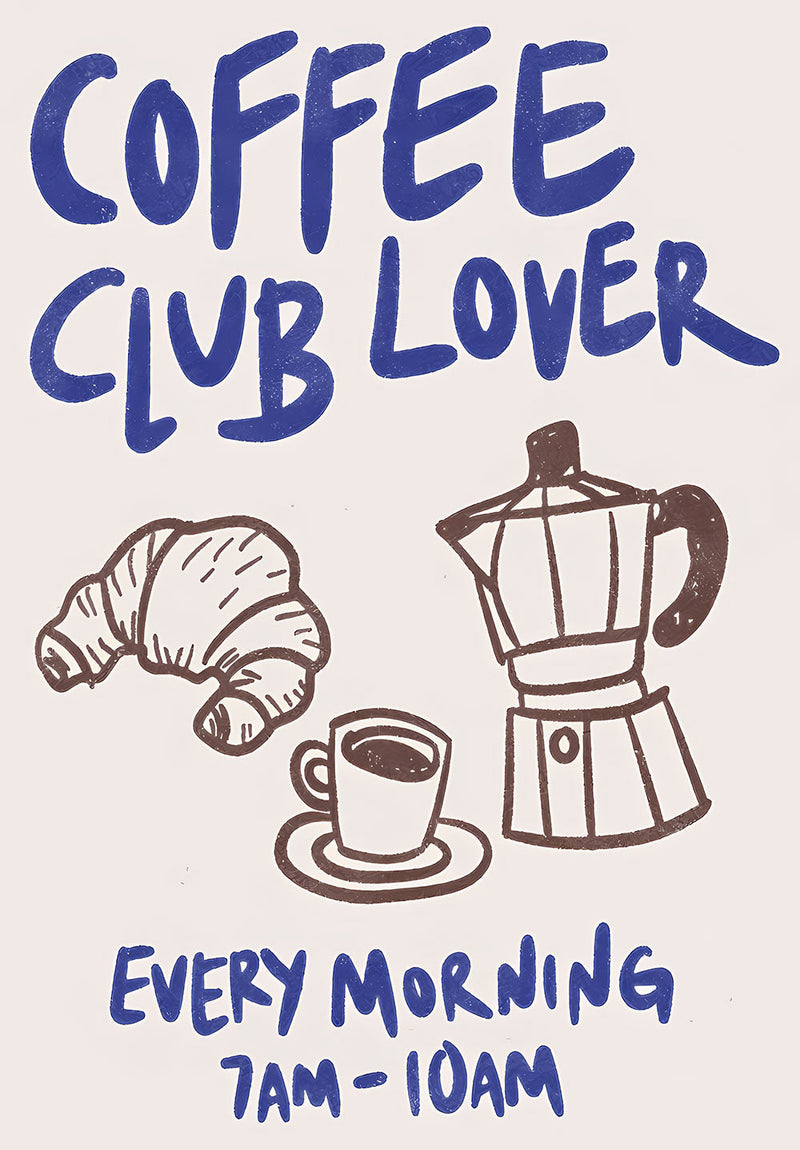 Coffee Club Lover wall metal poster on stainless steel by Chromaplate