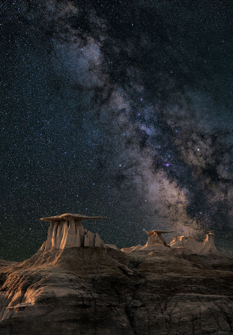 Milky Way Over Desert Rocks space metal poster on stainless steel by Chromaplate