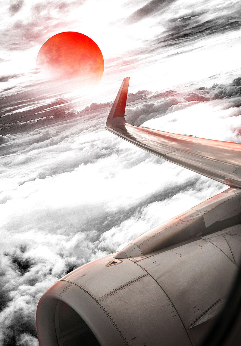 Scarlet Horizon Flight aviation metal poster on stainless steel by Chromaplate
