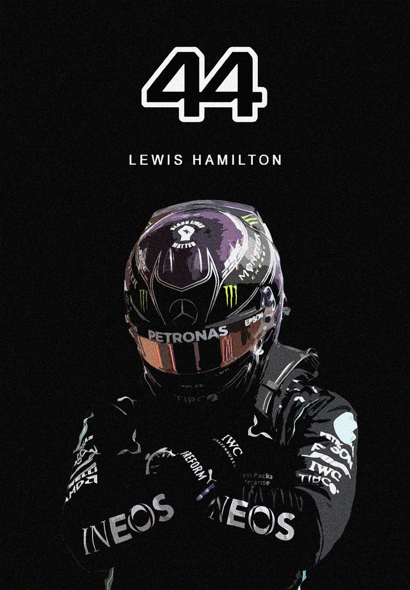 Lewis Hamilton car metal poster on stainless steel by Chromaplate