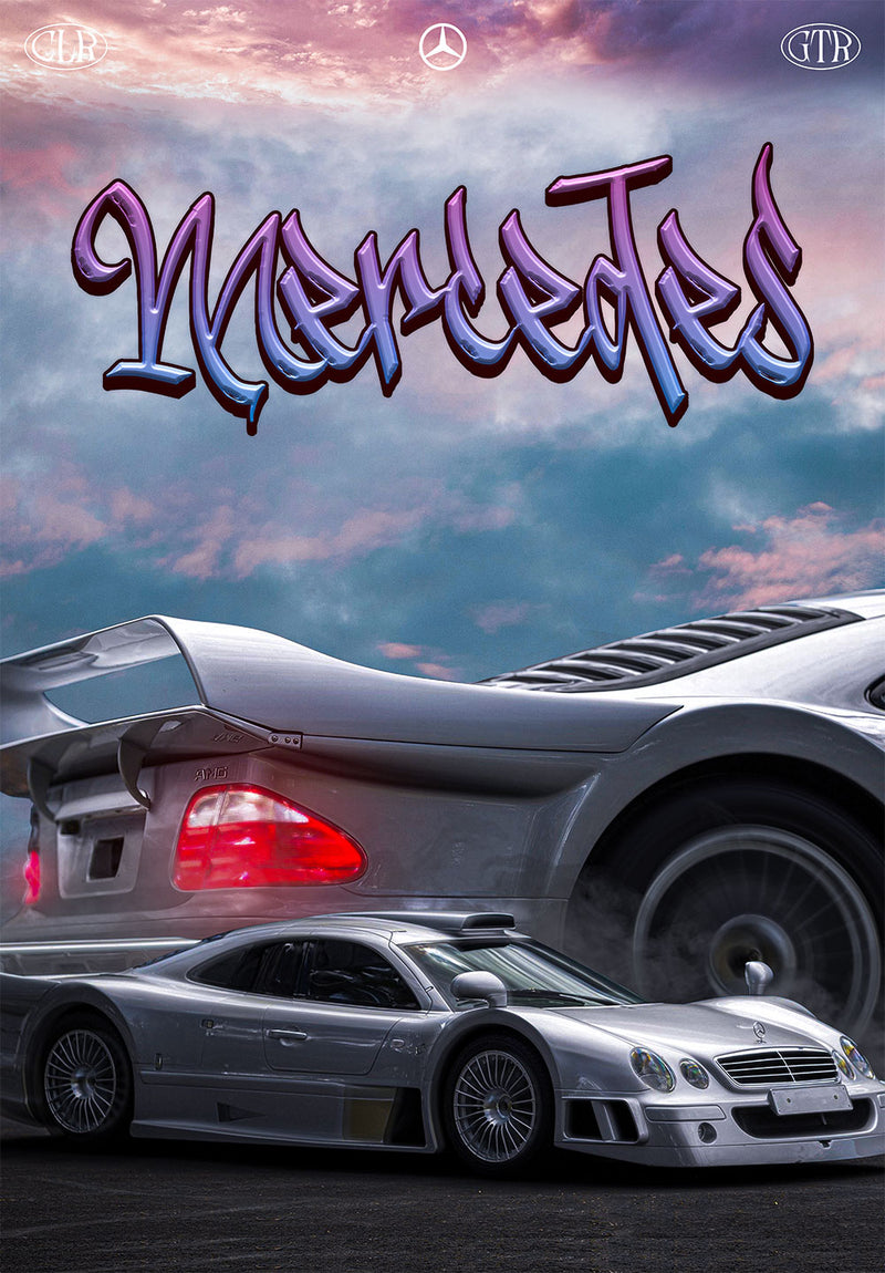 Mercedes-Benz CLK GTR car metal poster on stainless steel by Chromaplate