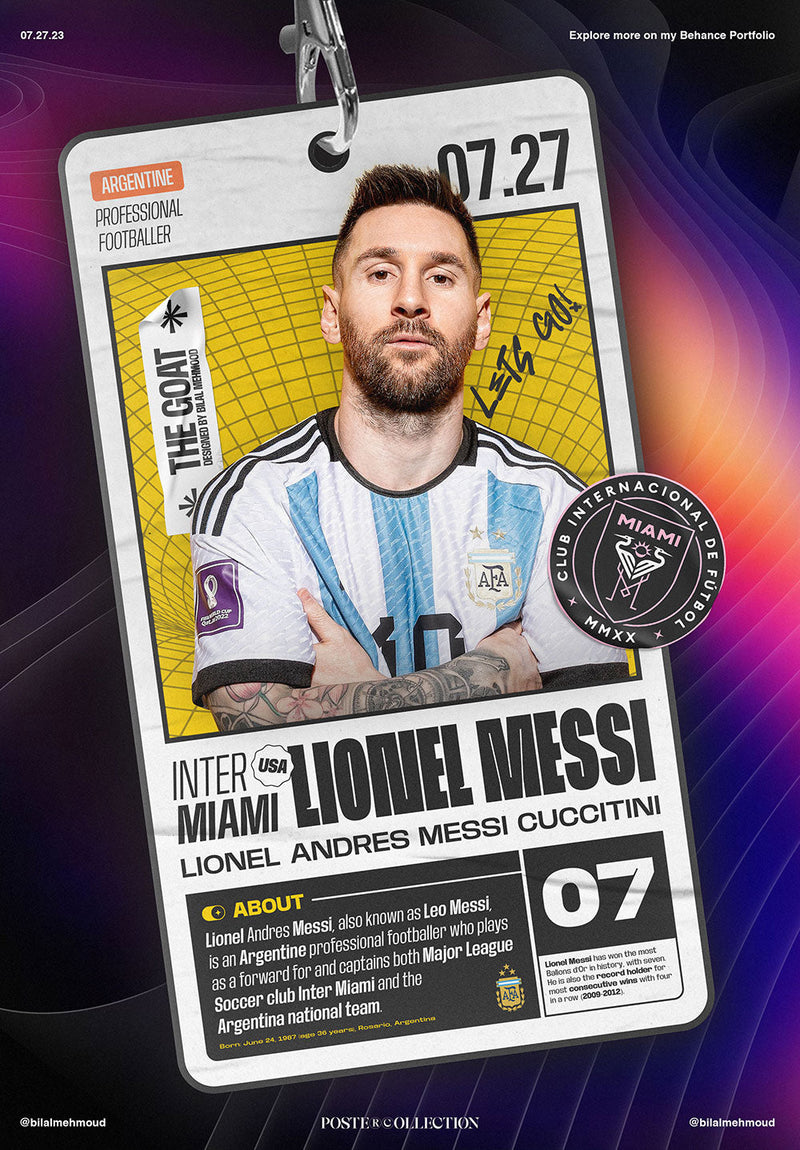 Messi Biography sports metal poster on stainless steel by Chromaplate