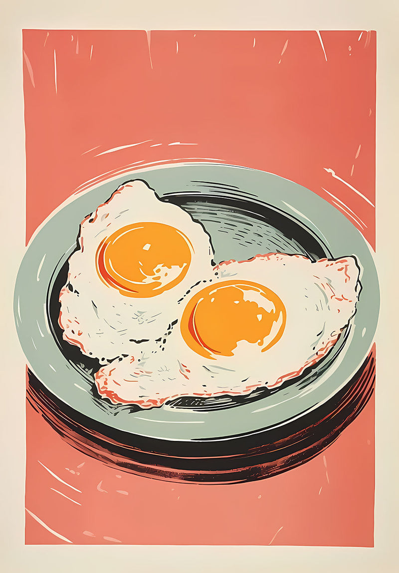 Retro Eggs wall metal poster on stainless steel by Chromaplate