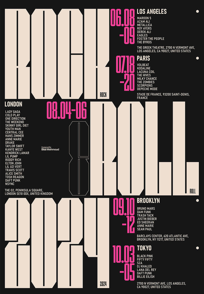 Rock-N-Roll Black typography metal poster on stainless steel by Chromaplate