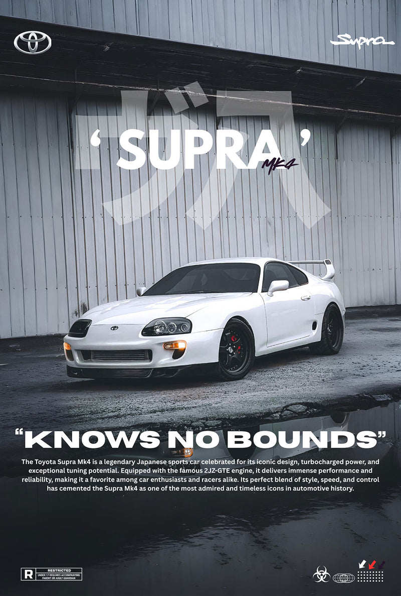Toyota Supra Mk4 car metal poster on stainless steel by Chromaplate