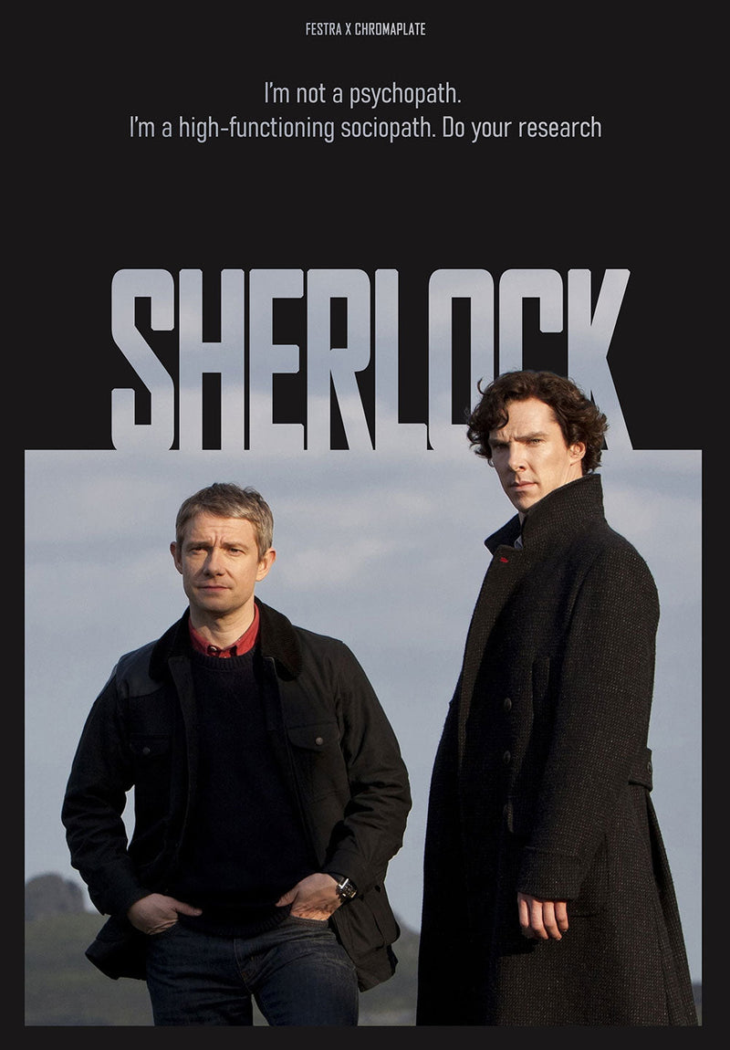 Sherlock Holmes wall metal poster on stainless steel by Chromaplate