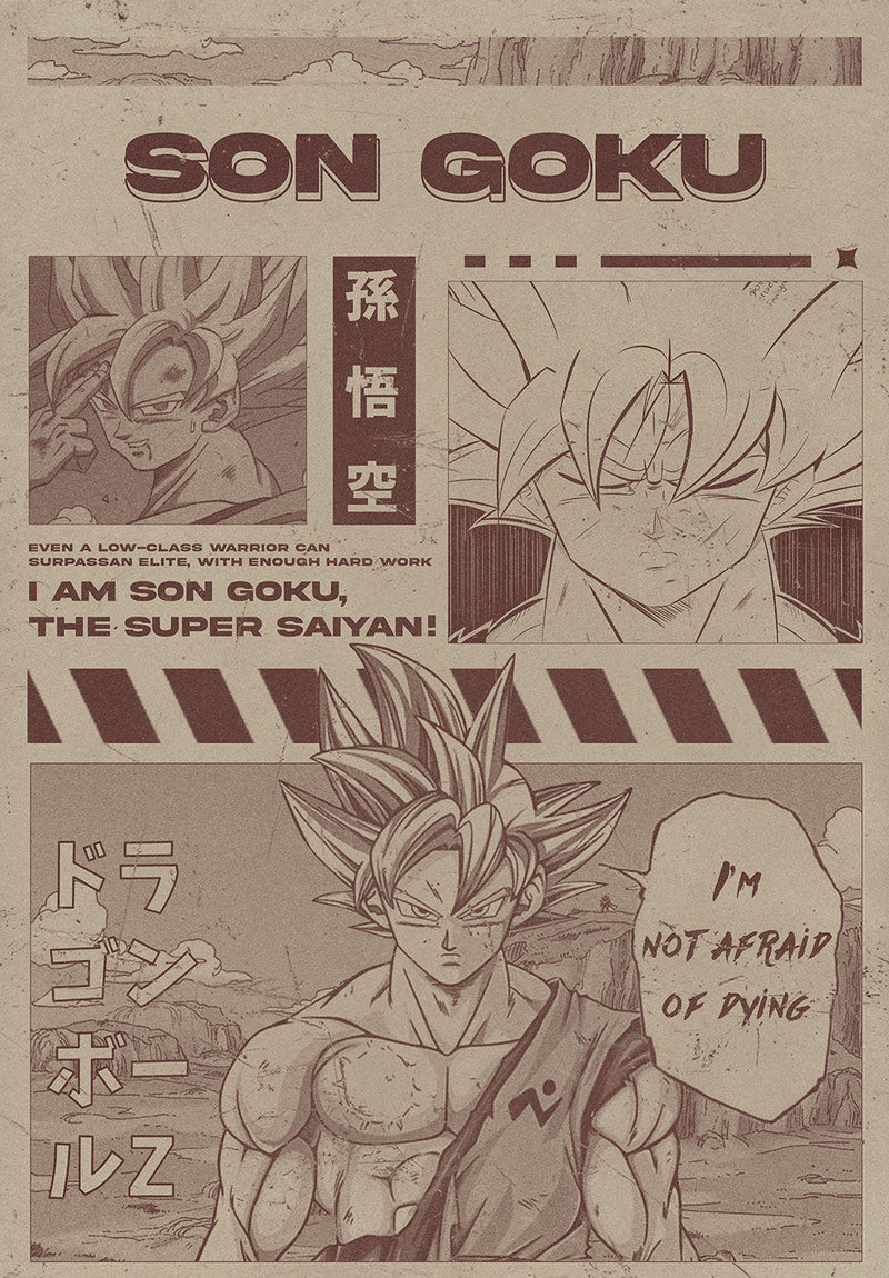 Son Goku Red anime metal poster on stainless steel by Chromaplate