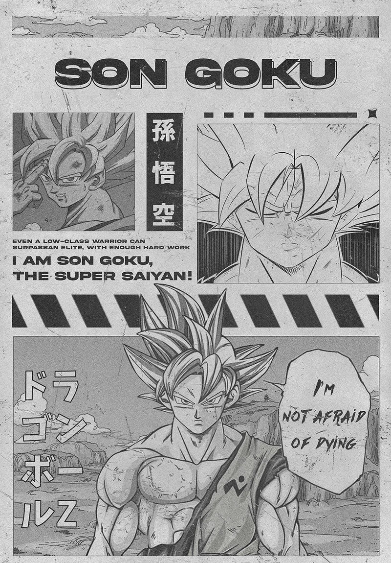 Son Goku anime metal poster on stainless steel by Chromaplate