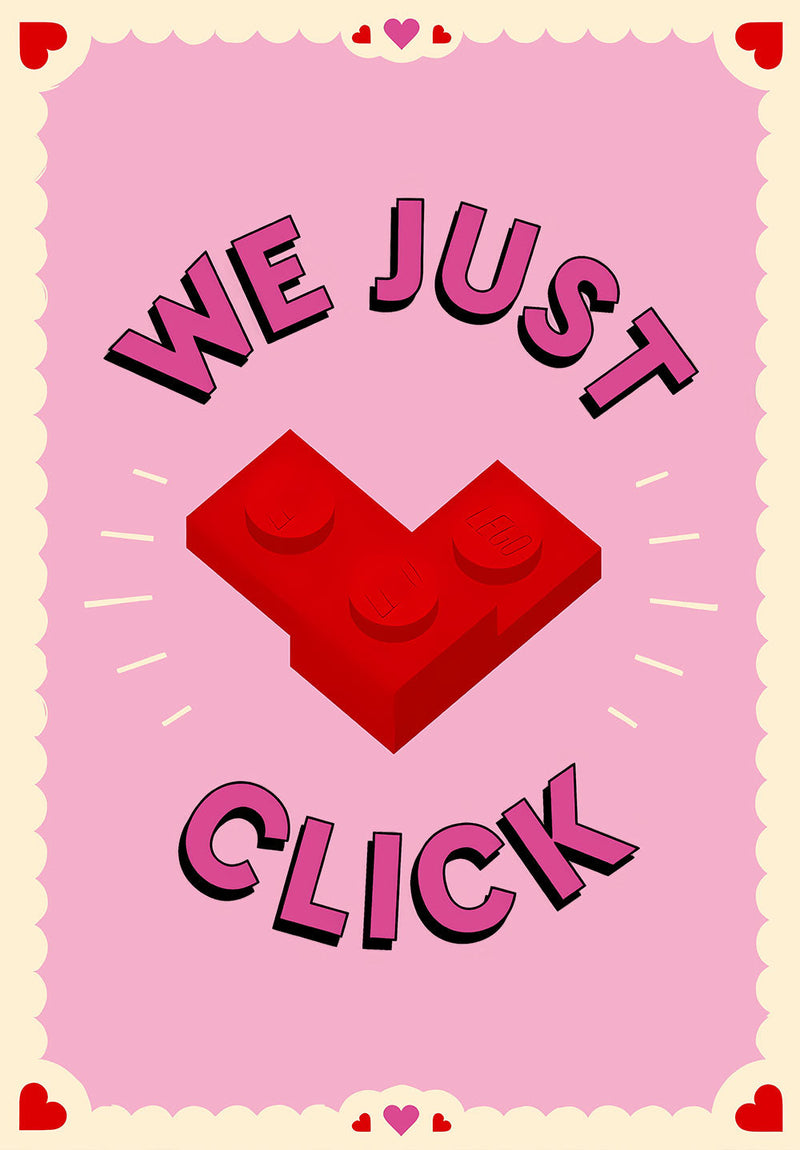 We Just Click Lego wall metal poster on stainless steel by Chromaplate