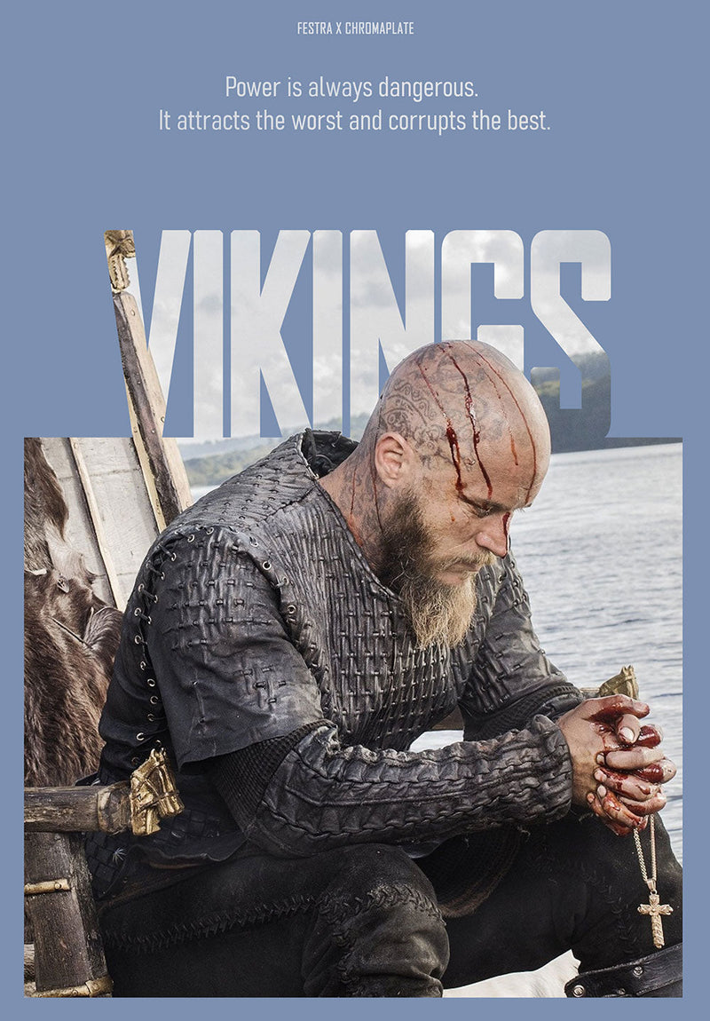 Vikings Movie Wall Art movie metal poster on stainless steel by Chromaplate