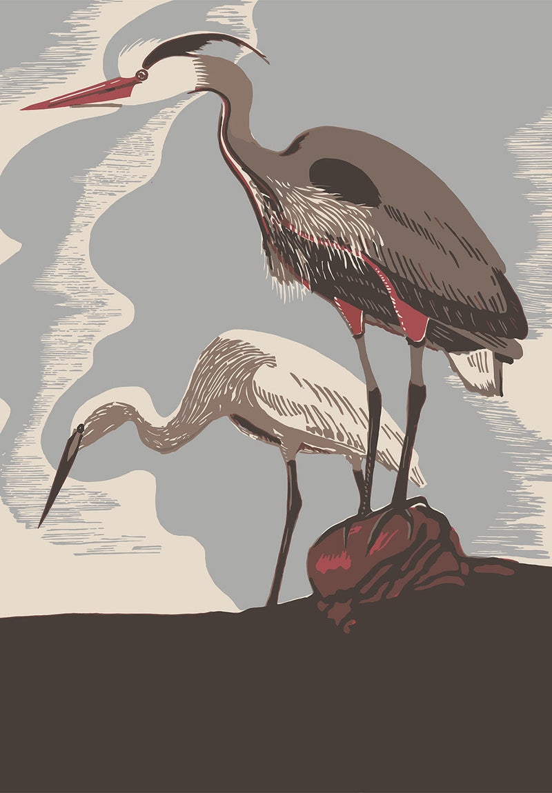 Heron Bird nature metal poster on stainless steel by Chromaplate