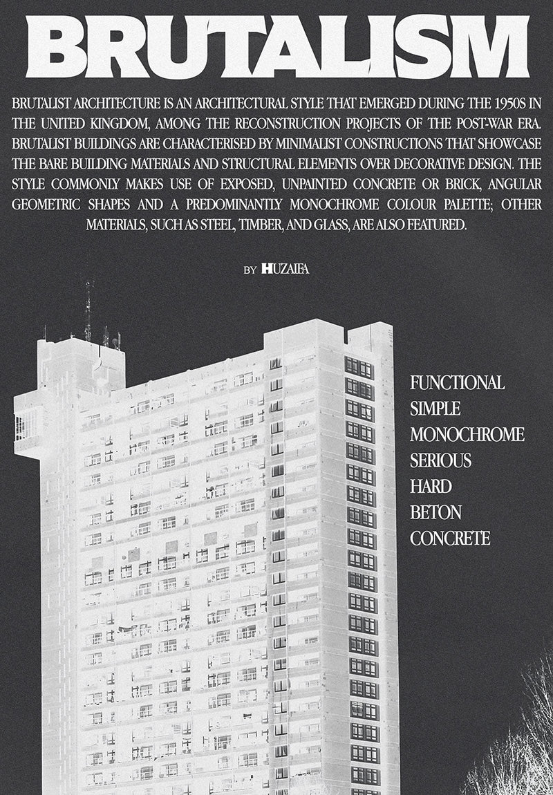 Brutalist Architecture typography metal poster on stainless steel by Chromaplate