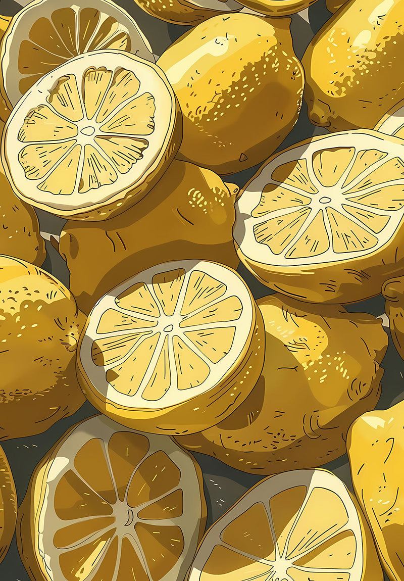 Fresh Lemon Pattern wall metal poster on stainless steel by Chromaplate