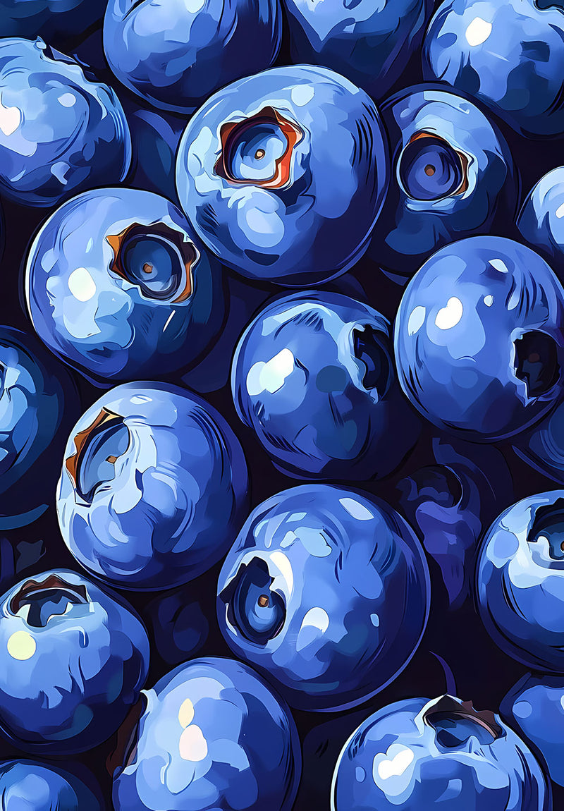 Fresh Blue Berries Pattern wall metal poster on stainless steel by Chromaplate