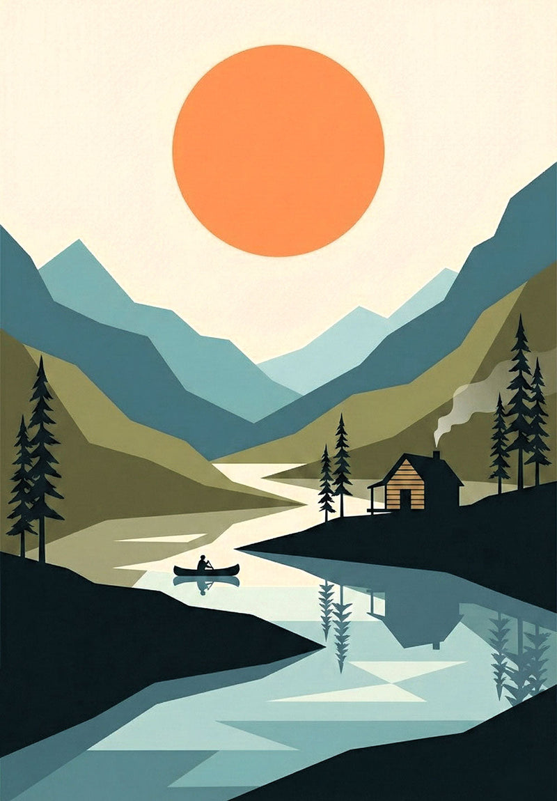 Minimal Sun Valley nature metal poster on stainless steel by Chromaplate