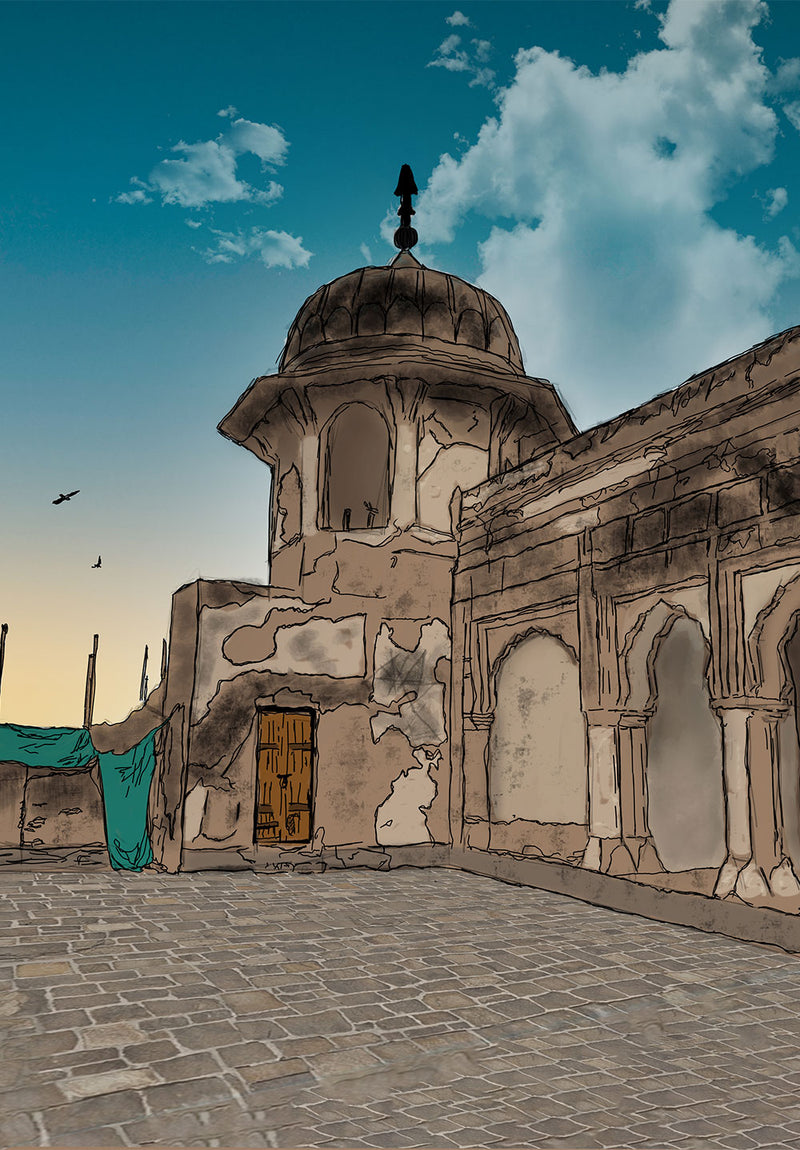 Old Street Mosque nature metal poster on stainless steel by Chromaplate