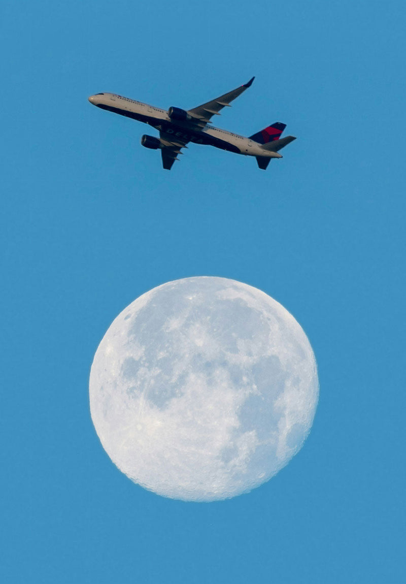 Moon & Airplane aviation metal poster on stainless steel by Chromaplate