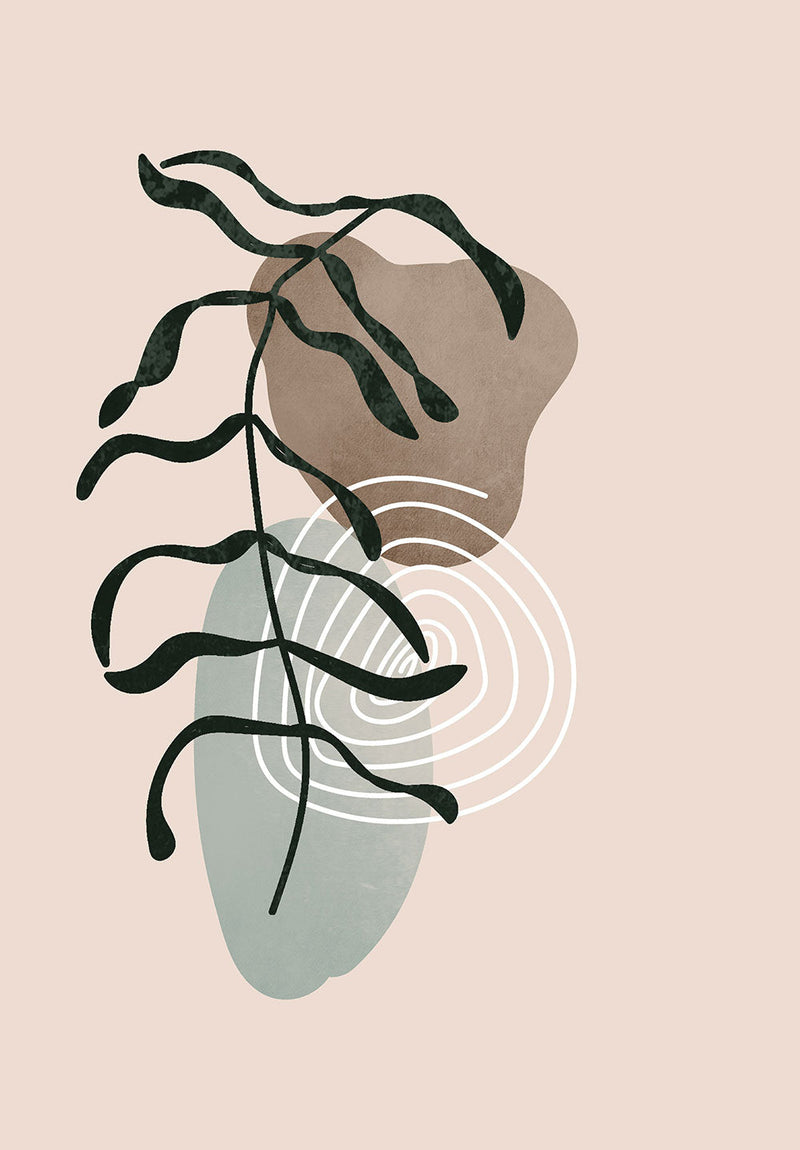 Modern Rocks Lines and Leaves wall metal poster on stainless steel by Chromaplate
