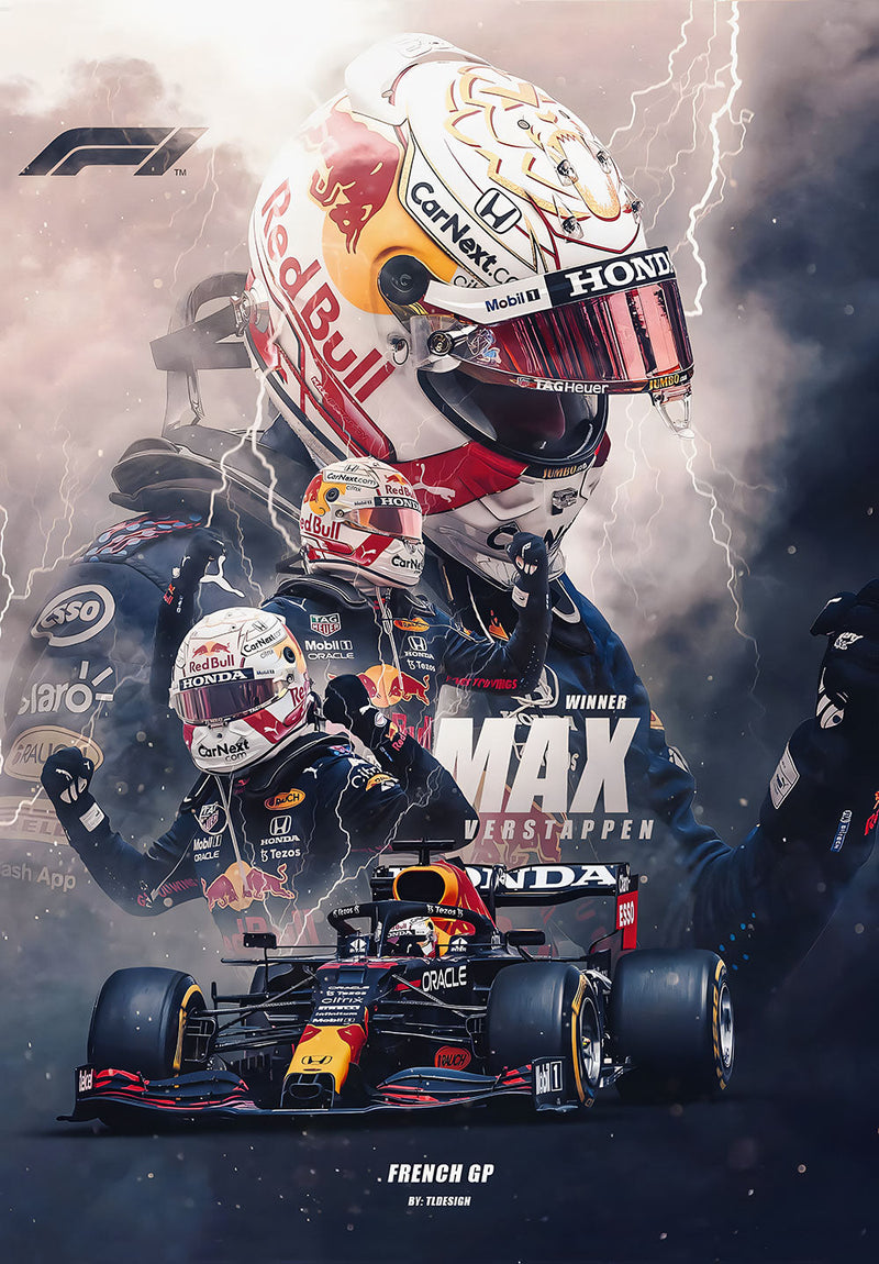 Max Verstappen F1 car metal poster design 02 on stainless steel by Chromaplate