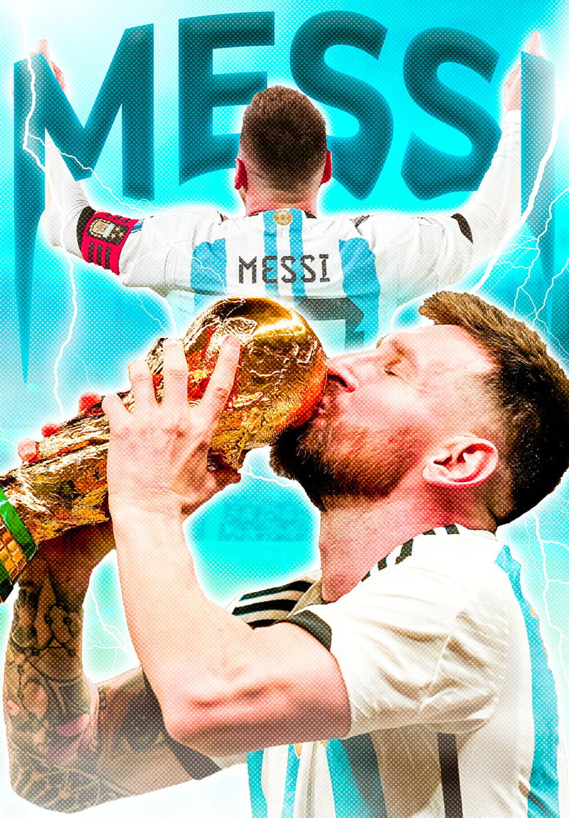 Messi Football Wall Art sports metal poster design 01 on stainless steel by Chromaplate