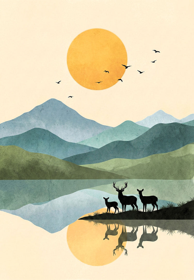 Serene Sunset Valley nature metal poster on stainless steel by Chromaplate