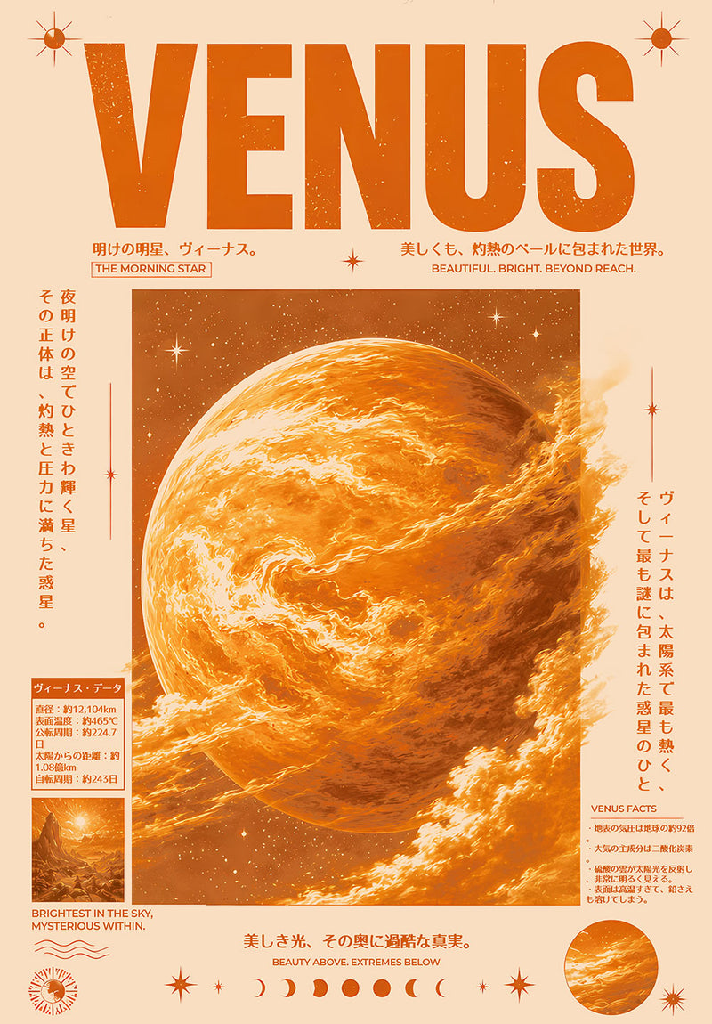 Venus Japanese Astronomy Chart space metal poster on stainless steel by Chromaplate