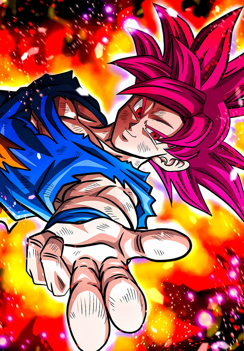 Goku Red Dragon Ball Z anime metal poster on stainless steel by Chromaplate