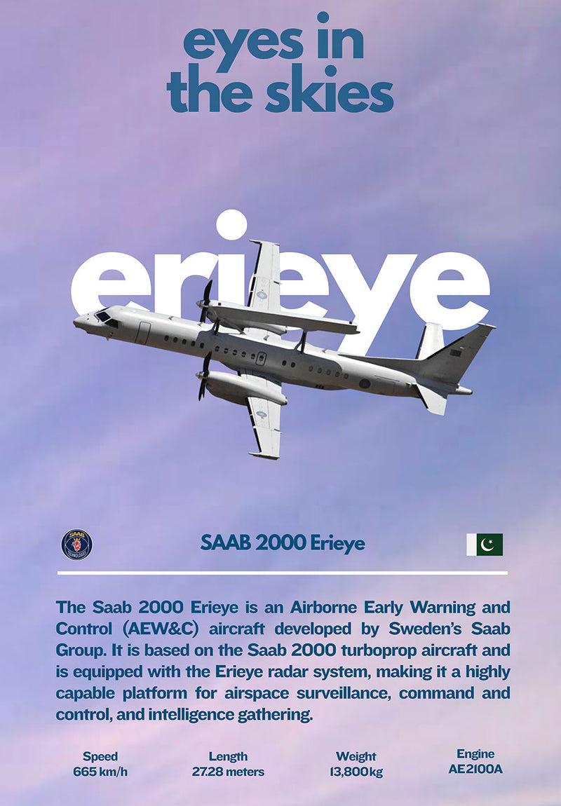 SAAB 2000 Erieye aviation metal poster on stainless steel by Chromaplate