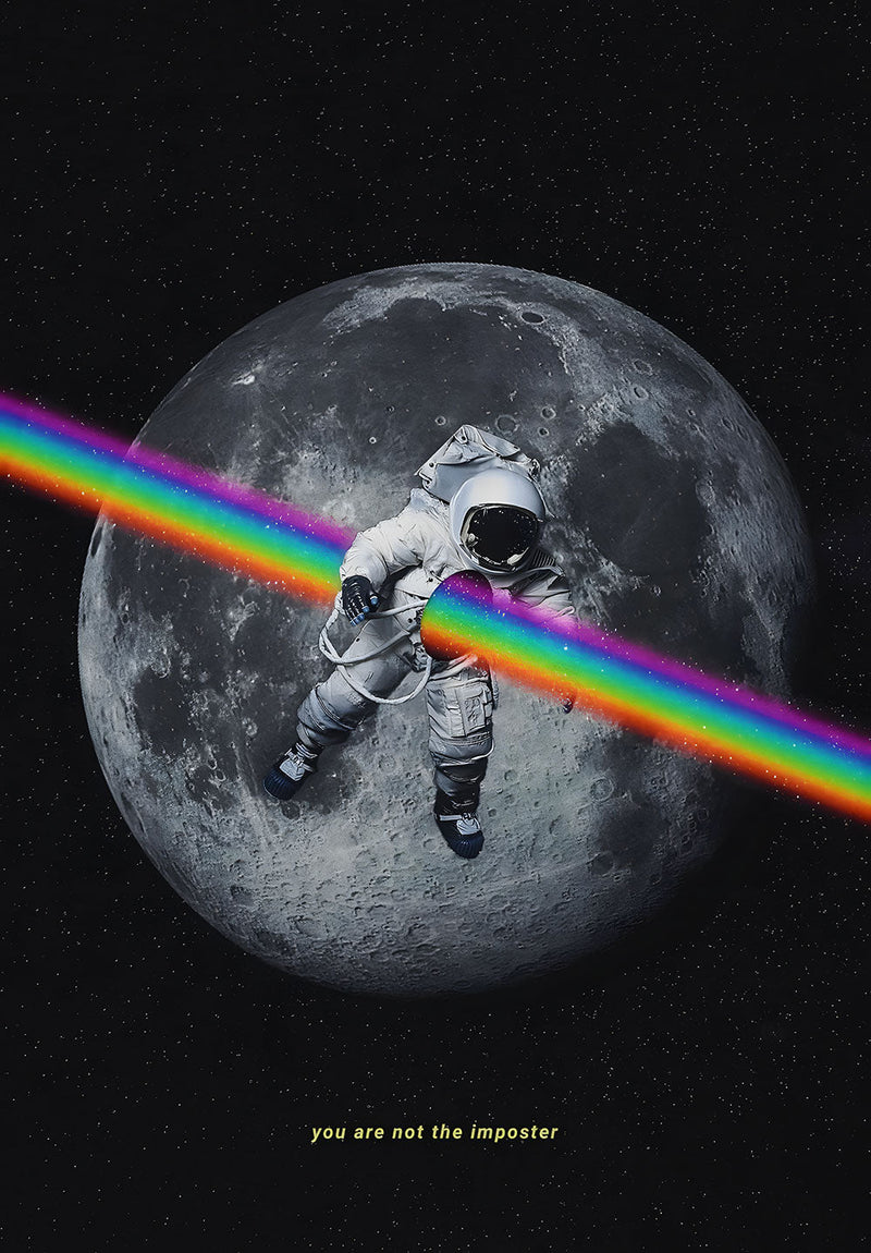 Prism Moon Astronaut space metal poster on stainless steel by Chromaplate