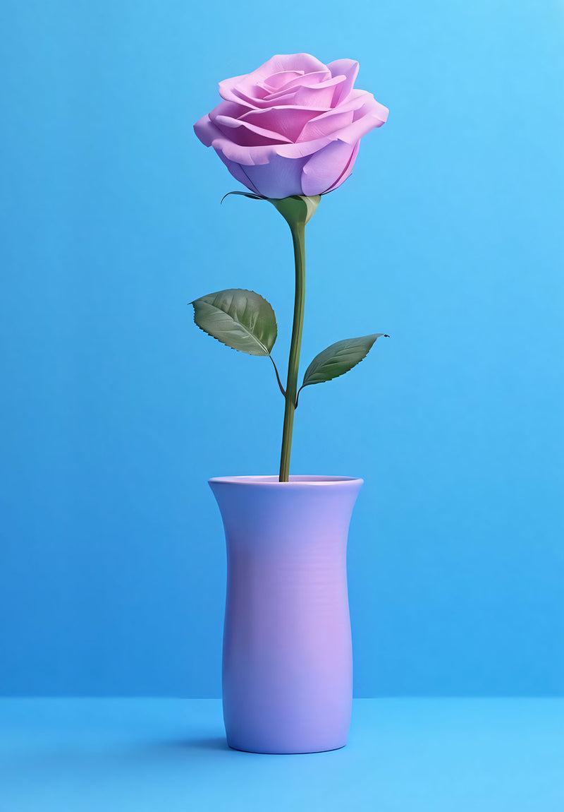 Pink and Blue Rose nature metal poster design 01 on stainless steel by Chromaplate