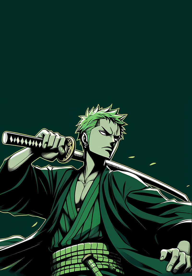 Roronoa Zoro One Piece anime metal poster on stainless steel by Chromaplate
