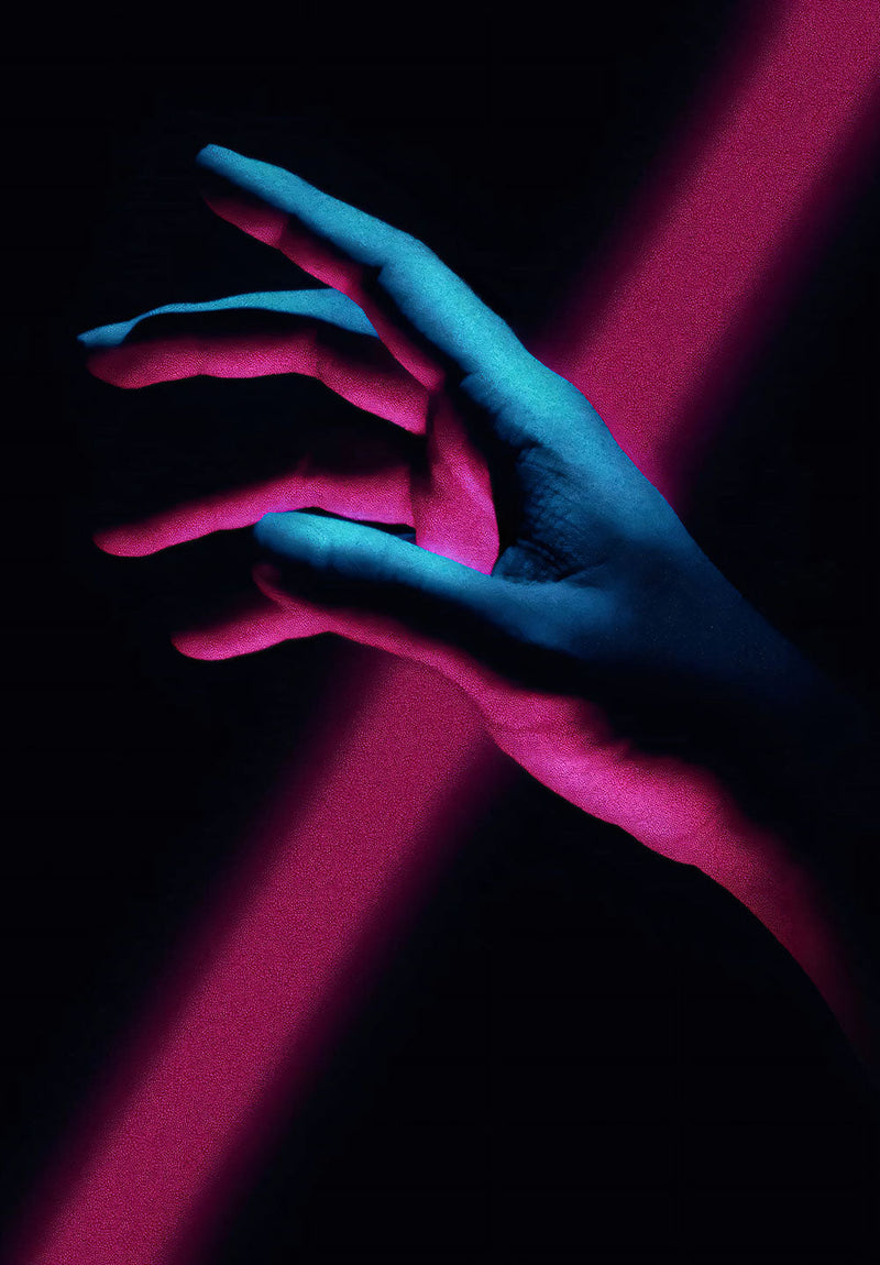 Lit Up Hand wall metal poster on stainless steel by Chromaplate