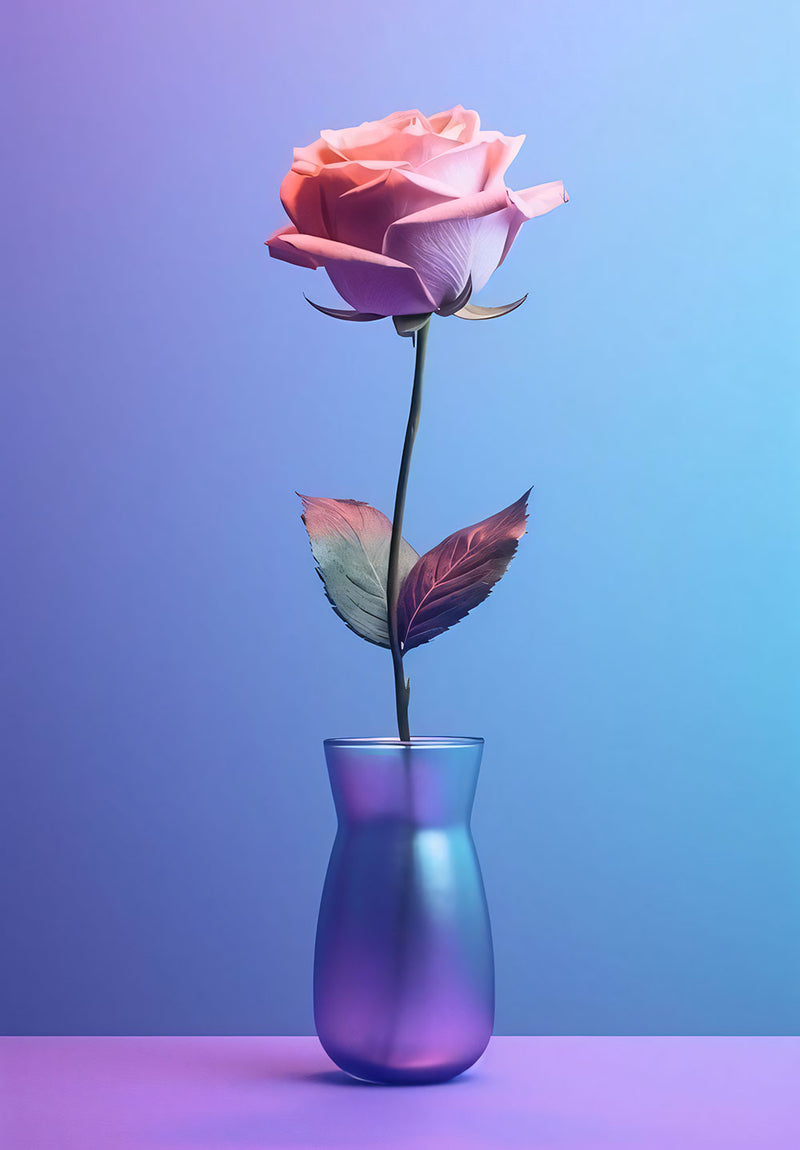 Pink and Blue Rose nature metal poster design 02 on stainless steel by Chromaplate