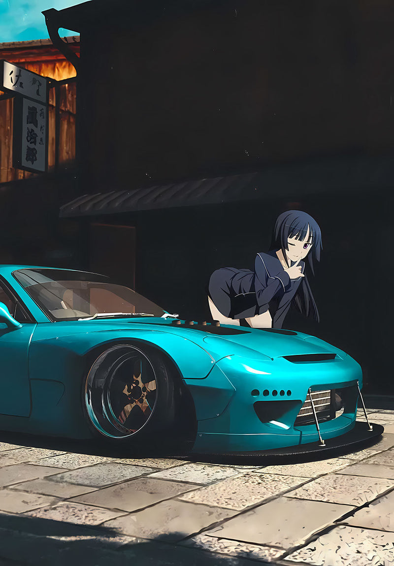 Mazda RX-7 anime metal poster on stainless steel by Chromaplate