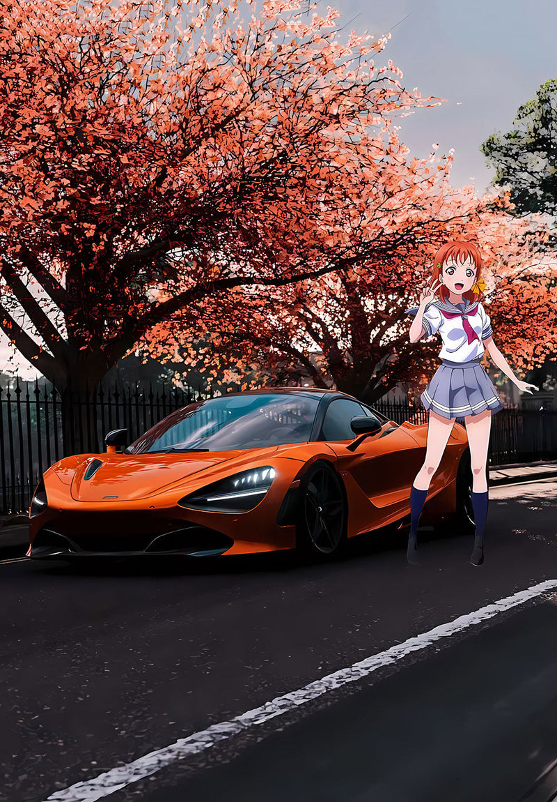 McLaren 720S anime metal poster on stainless steel by Chromaplate