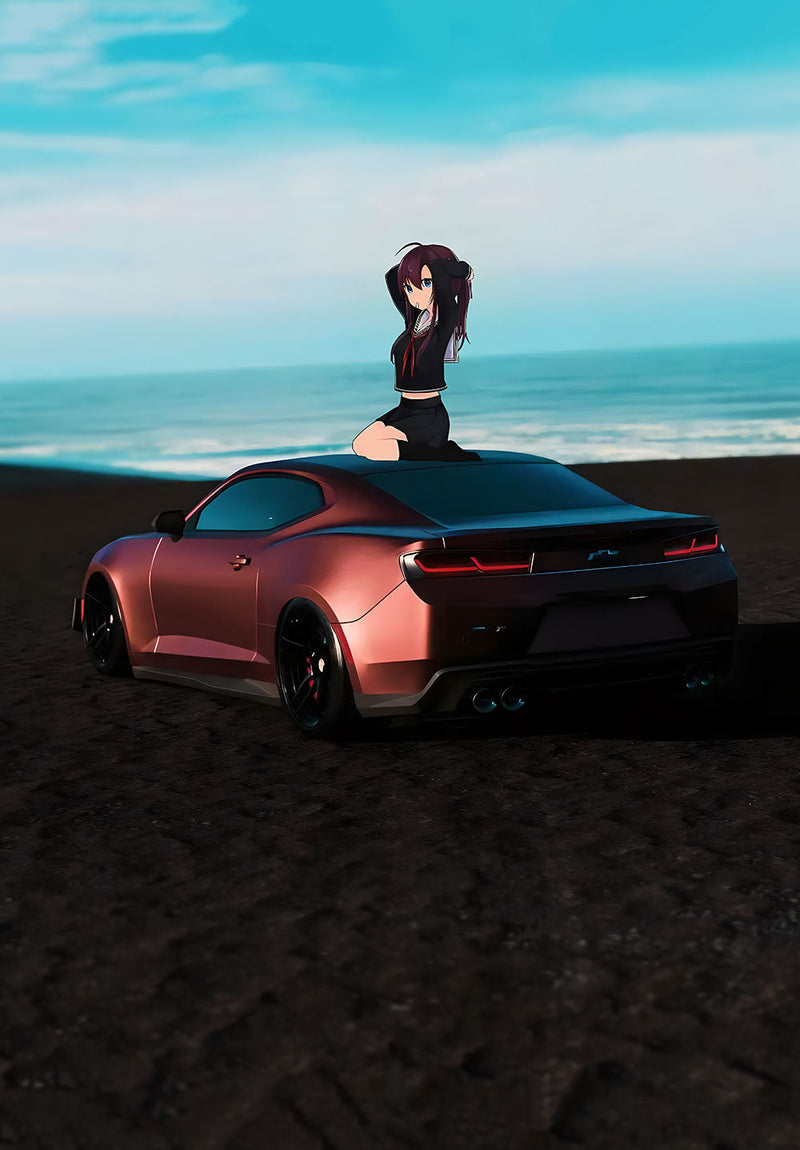 Chevrolet Camaro anime metal poster on stainless steel by Chromaplate