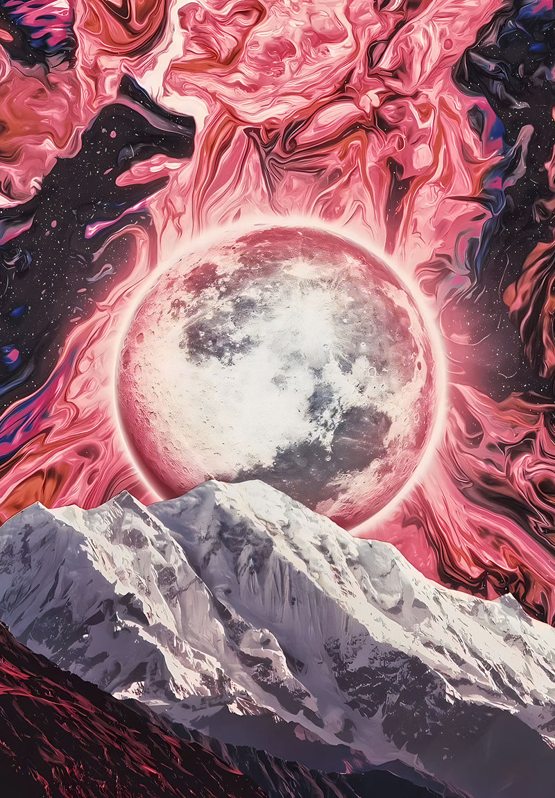 Moonlight Mountain nature metal poster on stainless steel by Chromaplate