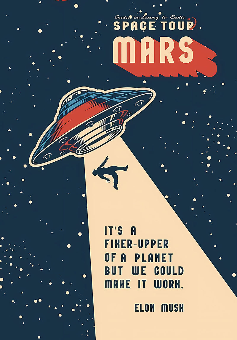 Space Tour Mars space metal poster on stainless steel by Chromaplate