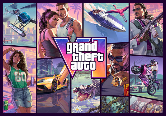 GTA 6 Cover Grid gaming metal poster on stainless steel by Chromaplate