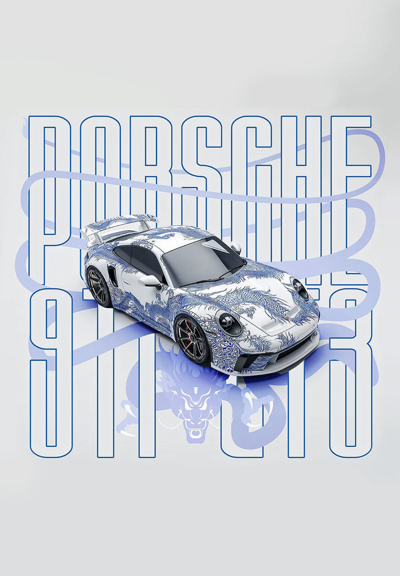 Porsche 911 GT3 car metal poster design 02 on stainless steel by Chromaplate