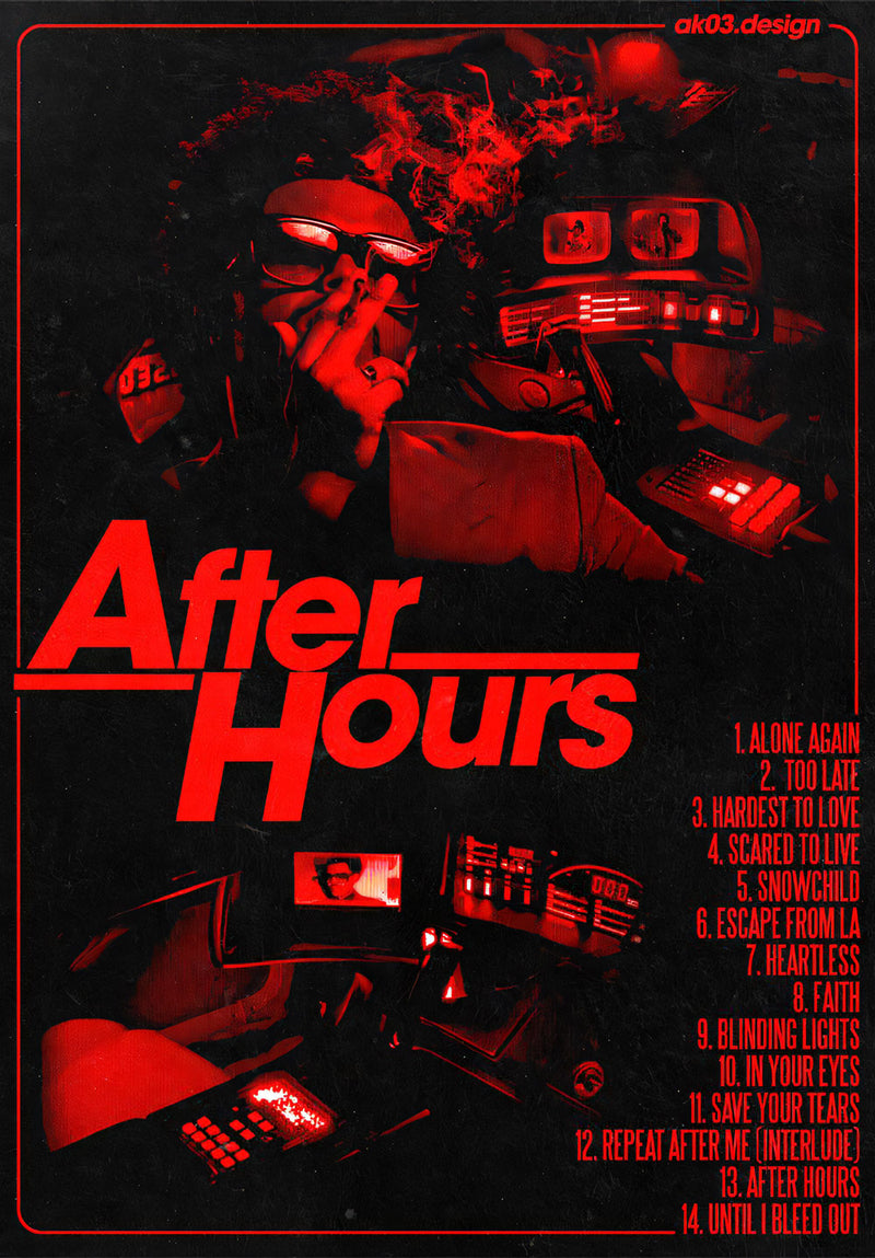 Weeknd After Hours music metal poster design 01 on stainless steel by Chromaplate