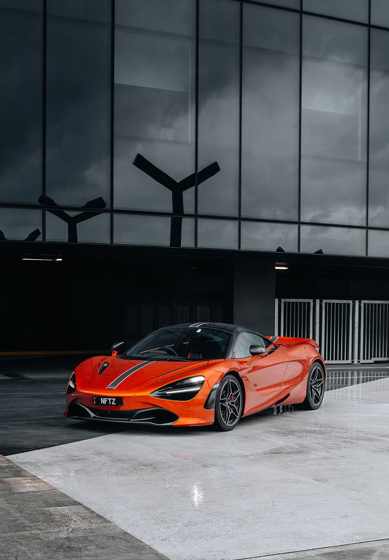 McLaren 720s car metal poster design 02 on stainless steel by Chromaplate