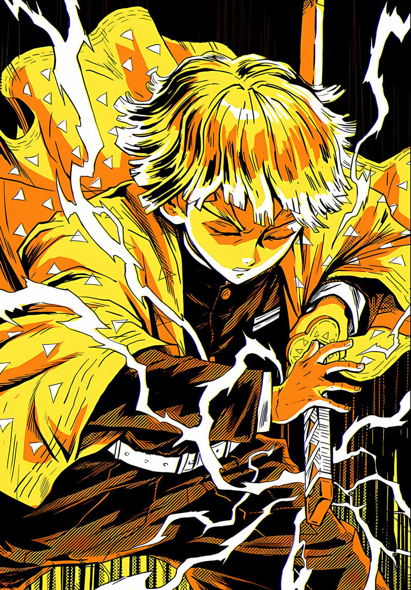 Zenitsu Demon Slayer anime metal poster design 01 on stainless steel by Chromaplate